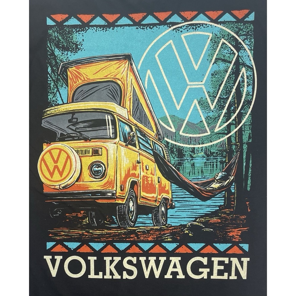 Volkswagen Graphic T-Shirt Men Med Black VW Bus Camper Van Back Print Retro Boho